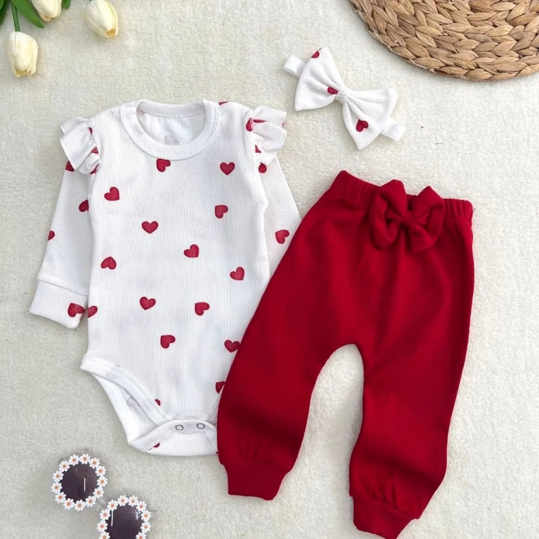 ست بادی شلوار هد قلبی بچگانه